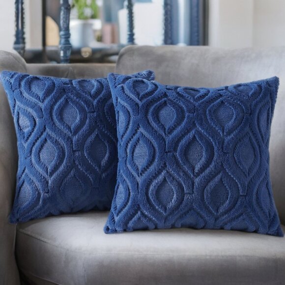 Decorative Pillow Covers Set Boho Blue Soft Accent Couch Cottage Decor 20x20 - Picture 5 of 7